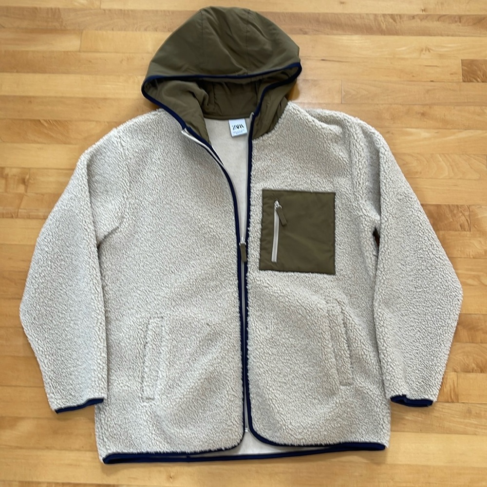 Zara Mens cream sherpa full zip jacket